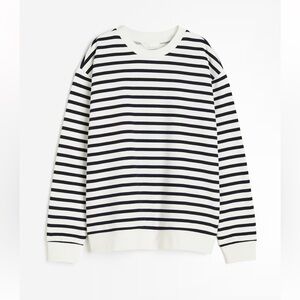 H&M White & Navy Blue Crewneck Sweatshirt Size Small Cotton